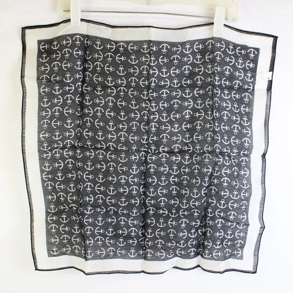 Vintage PA Paris Black and White Nautical Anchor Pattern Square Scarf 21" x 21"