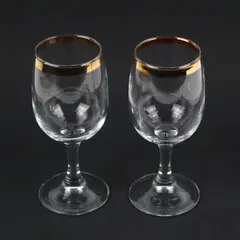Lot Of 2 Matching Fostoria Classic Gold Trim Claret Wine Glasses 6.5" Tall