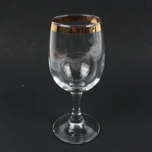 Lot Of 2 Matching Fostoria Classic Gold Trim Claret Wine Glasses 6.5" Tall