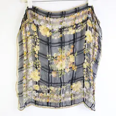 Black and Yellow Floral Pattern Sheer Silk Square Scarf 20" x 20"