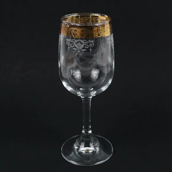 Lot Of 4 Cellini Crystal Clear Glass Wine Glasses Gold Trim 7.25" Tall