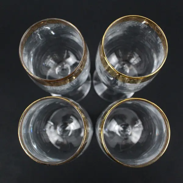 Lot Of 4 Cellini Crystal Clear Glass Wine Glasses Gold Trim 7.25" Tall