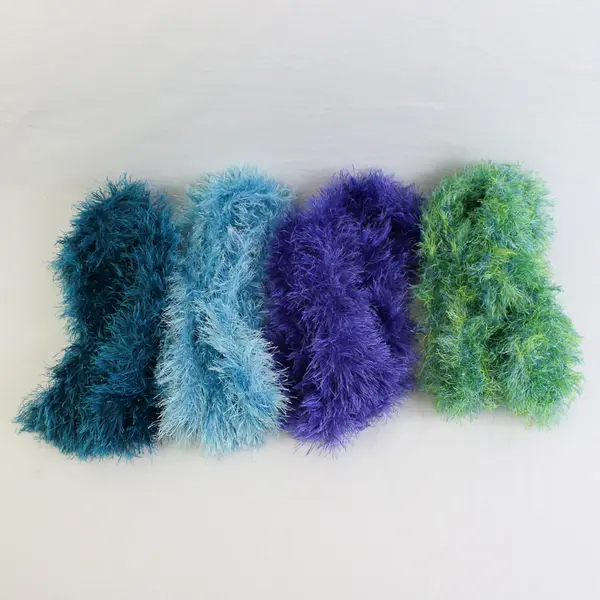 Lot of 4 Skinny Fuzzy Eyelash Scarves Blue Green Teal Purple