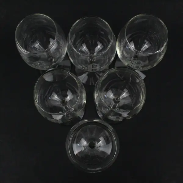 Lot Of 6 Matching Unbranded Clear Glass Wine Glasses Etched "B" 7.25" Tall