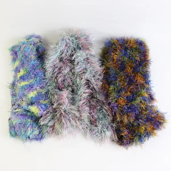 Lot of 3 Multicolor Skinny Fuzzy Eyelash Scarves Whimsical Accessories