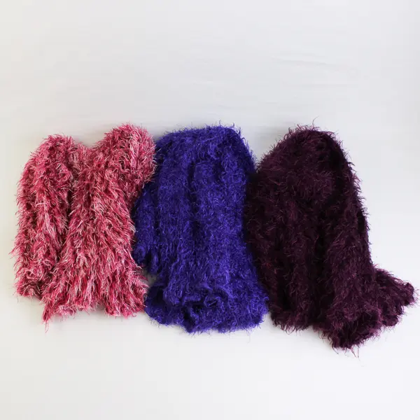 Lot of 3 Skinny Fuzzy Eyelash Scarves Pink and Purple