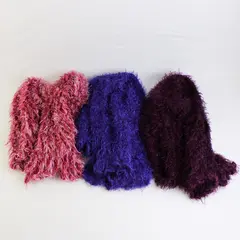 Lot of 3 Skinny Fuzzy Eyelash Scarves Pink and Purple