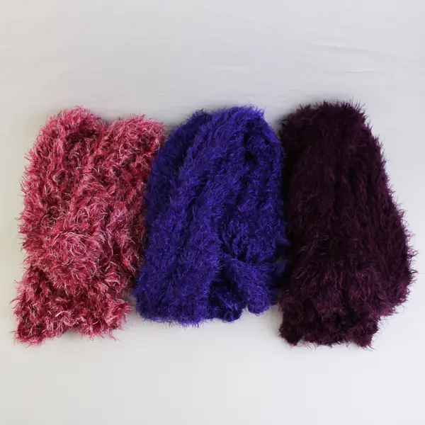 Lot of 3 Skinny Fuzzy Eyelash Scarves Pink and Purple