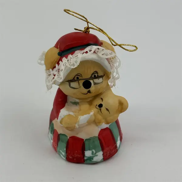 3 Vtg. Jasco Caring Critters & Lil Chimers Ceramic Bell Christmas Ornaments