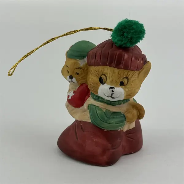 3 Vtg. Jasco Caring Critters & Lil Chimers Ceramic Bell Christmas Ornaments