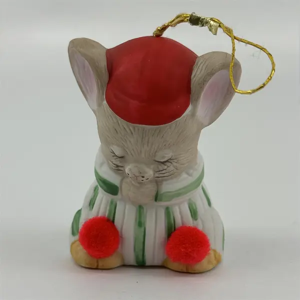 3 Vtg. Jasco Caring Critters & Lil Chimers Ceramic Bell Christmas Ornaments