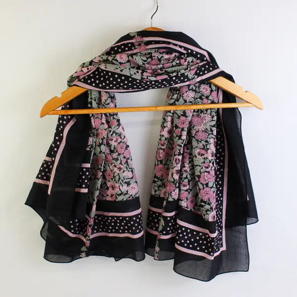 Vintage Pink Floral Pattern Sheer Black Square Scarf 42" x 42"