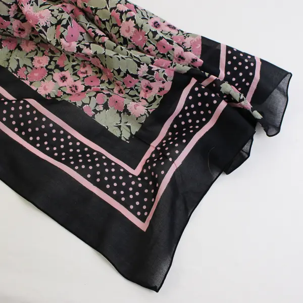 Vintage Pink Floral Pattern Sheer Black Square Scarf 42" x 42"