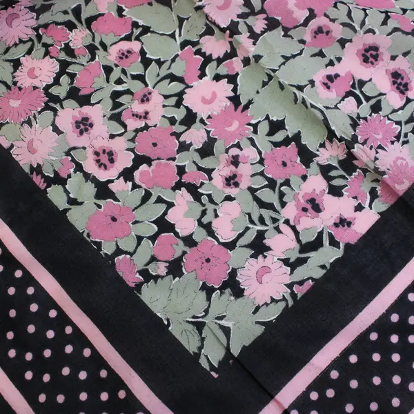Vintage Pink Floral Pattern Sheer Black Square Scarf 42" x 42"