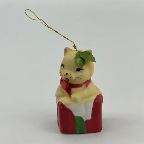 Set of 2 Vintage Giftco Holly Bells Handcrafted Porcelain Bell Ornaments w/ Box