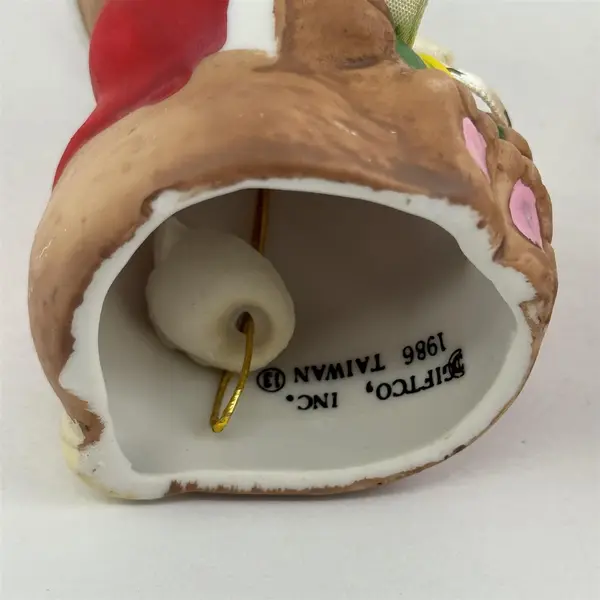 Set of 2 Vintage Giftco Holly Bells Handcrafted Porcelain Bell Ornaments w/ Box