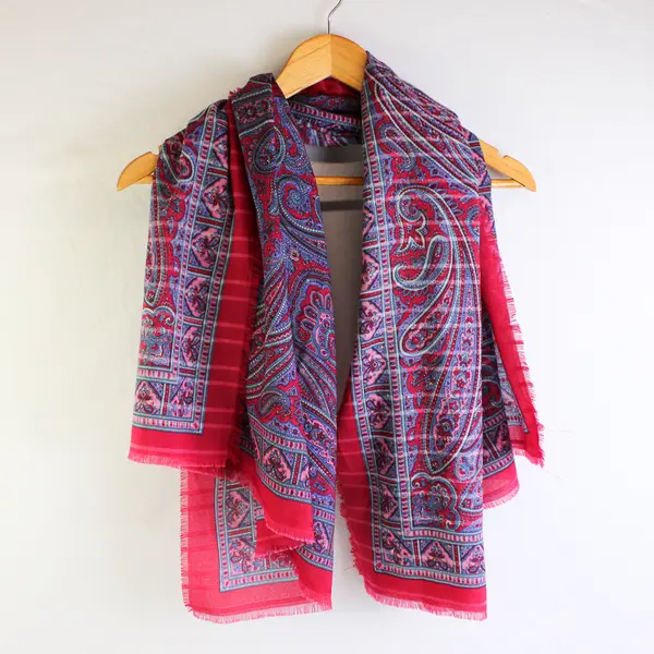 Vintage Red Pink and Purple Paisley Pattern Semi-Sheer Square Scarf 45" x 45"