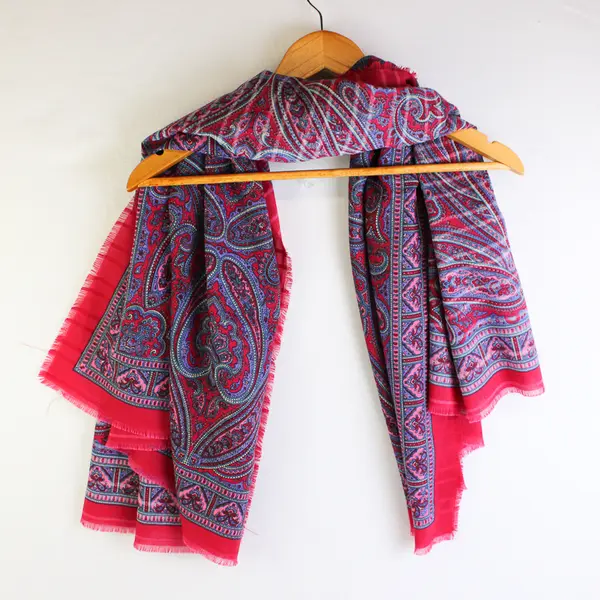 Vintage Red Pink and Purple Paisley Pattern Semi-Sheer Square Scarf 45" x 45"