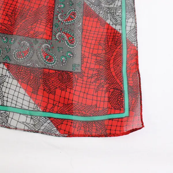 Vintage Red Green and Gray Paisley Pattern Sheer Square Scarf 30" x 30"