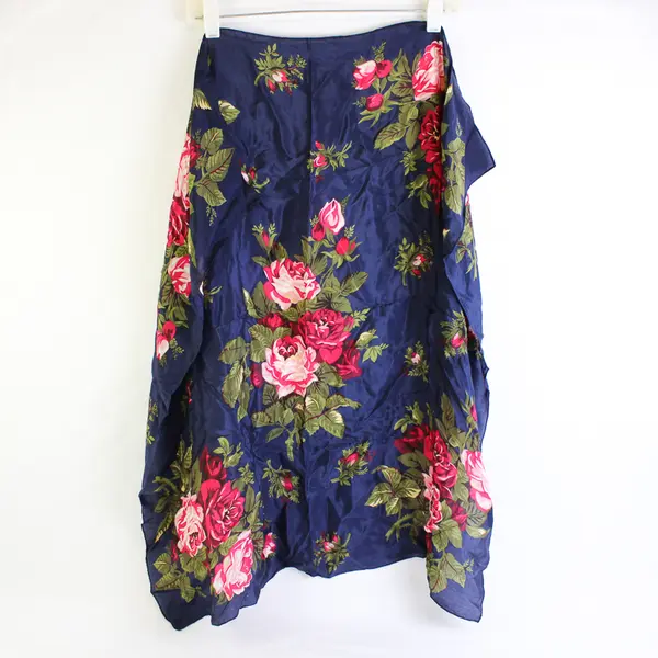 Vintage Pink Green Navy Blue Rose Print Square Scarf 30" x 30"