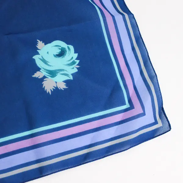 Vintage Blue and Purple Striped Rose Print Sheer Square Scarf 30" x 30" FLAWED
