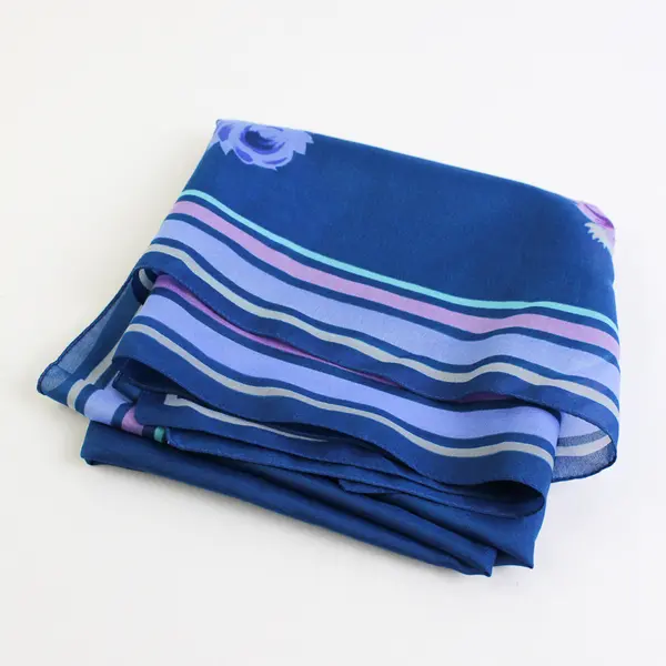 Vintage Blue and Purple Striped Rose Print Sheer Square Scarf 30" x 30" FLAWED