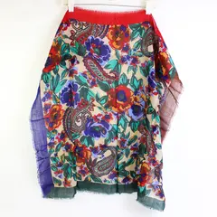 Vintage Multicolor Floral Paisley Pattern Sheer Wool Square Scarf 30" x 30"