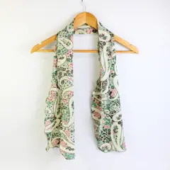 Vintage Pink Teal White Floral Paisley Rectangle Scarf 11" x 55"