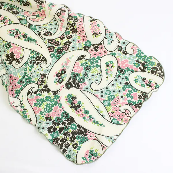 Vintage Pink Teal White Floral Paisley Rectangle Scarf 11" x 55"