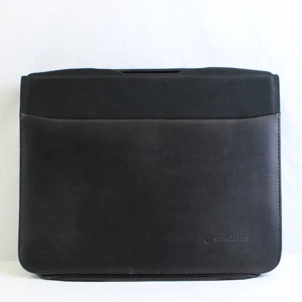 Leed's Sunrise Identity Black Leather Folder Organizer Zipper Closure