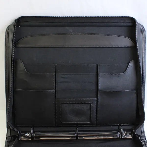Leed's Sunrise Identity Black Leather Folder Organizer Zipper Closure