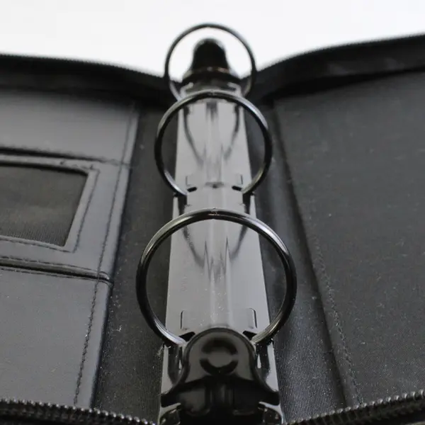 Leed's Sunrise Identity Black Leather Folder Organizer Zipper Closure