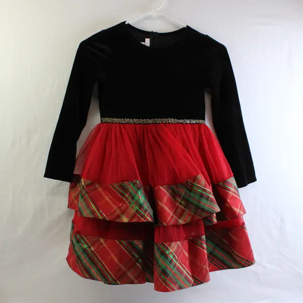 Bonnie Jean Black Velvet Christmas Holiday Plaid Tutu Dress Girls' Size 8
