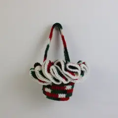 Handmade Basket for Christmas, Knitted  Holiday Red, Green  and White Decoration
