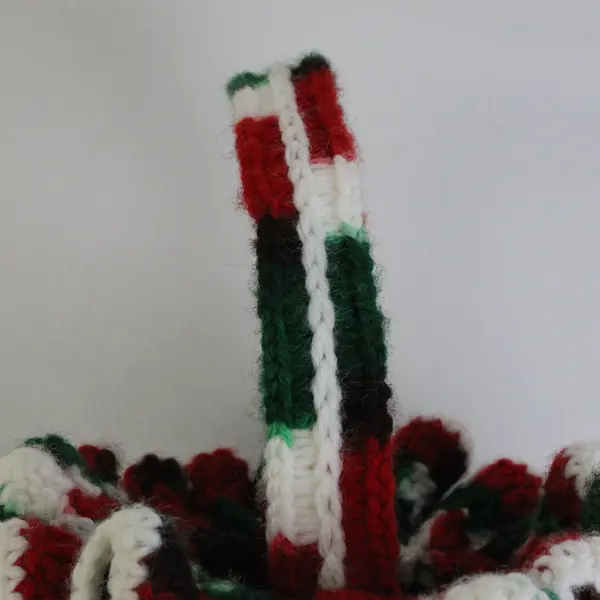 Handmade Basket for Christmas, Knitted  Holiday Red, Green  and White Decoration