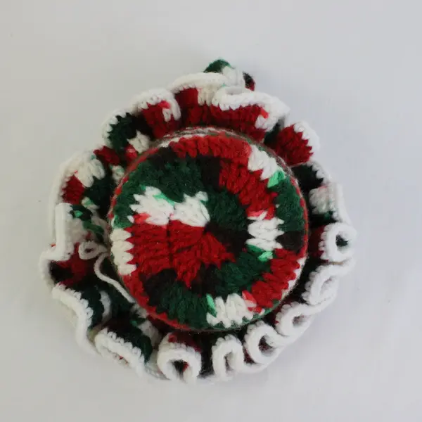 Handmade Basket for Christmas, Knitted  Holiday Red, Green  and White Decoration