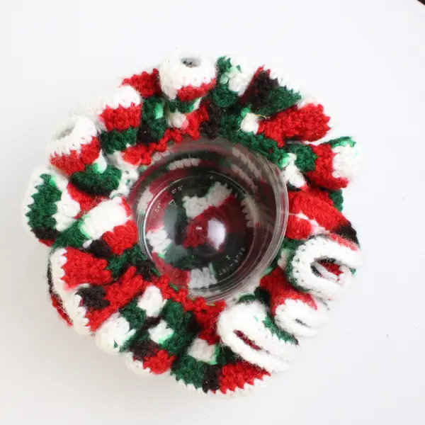 Handmade Basket for Christmas, Knitted  Holiday Red, Green  and White Decoration