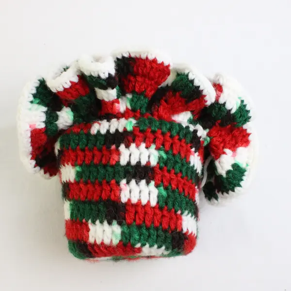 Handmade Basket for Christmas, Knitted  Holiday Red, Green  and White Decoration