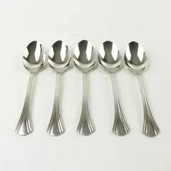 Set of 5 Reed & Barton Covington Stainless Oval Soup Spoons 7in