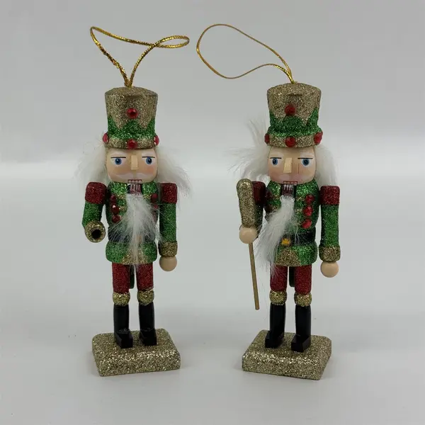 2 Glittery Nutcracker Christmas Tree Ornaments 5.5"