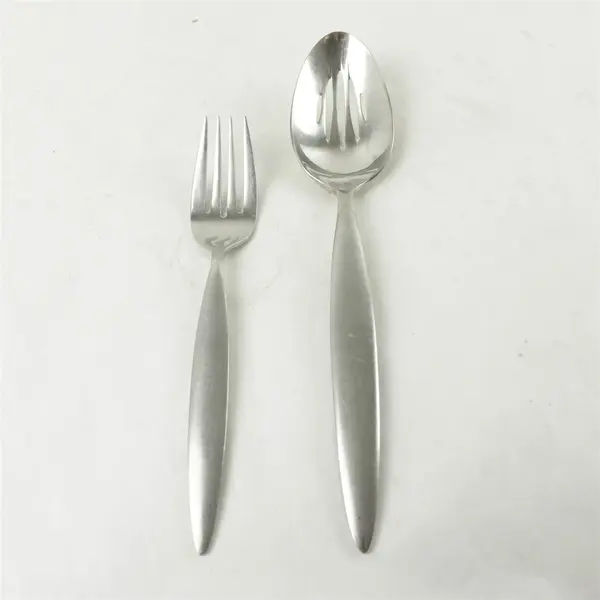 Lot of 2 Reed & Barton Cafe Matte Stainless Tablespoon Pierced & Salad Fork