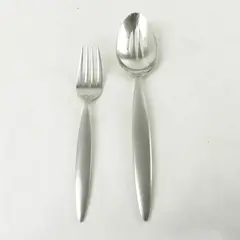 Lot of 2 Reed & Barton Cafe Matte Stainless Tablespoon Pierced & Salad Fork