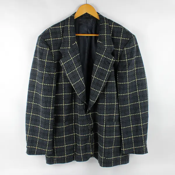 VTG Perry Ellis America Gray & Yellow Windowpane Pattern Sport Coat Men's Sz 48
