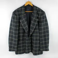 VTG Perry Ellis America Gray & Yellow Windowpane Pattern Sport Coat Men's Sz 48