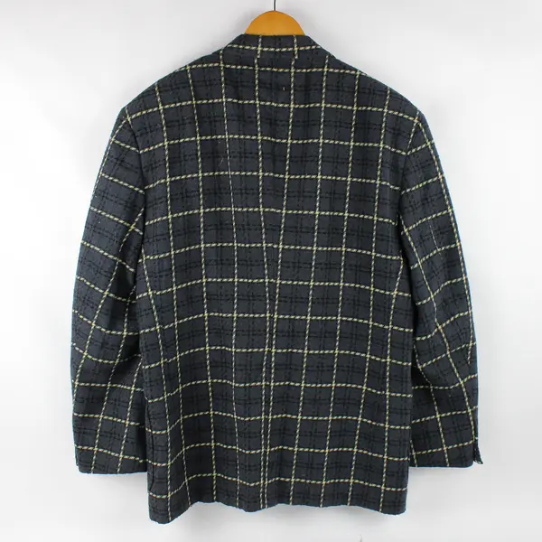 VTG Perry Ellis America Gray & Yellow Windowpane Pattern Sport Coat Men's Sz 48