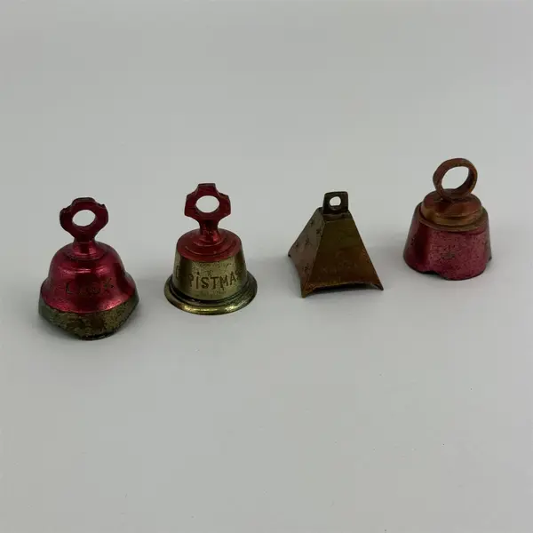 4 Brass Bells Of Wahab India Magenta And Gold Engraved With Phrases
