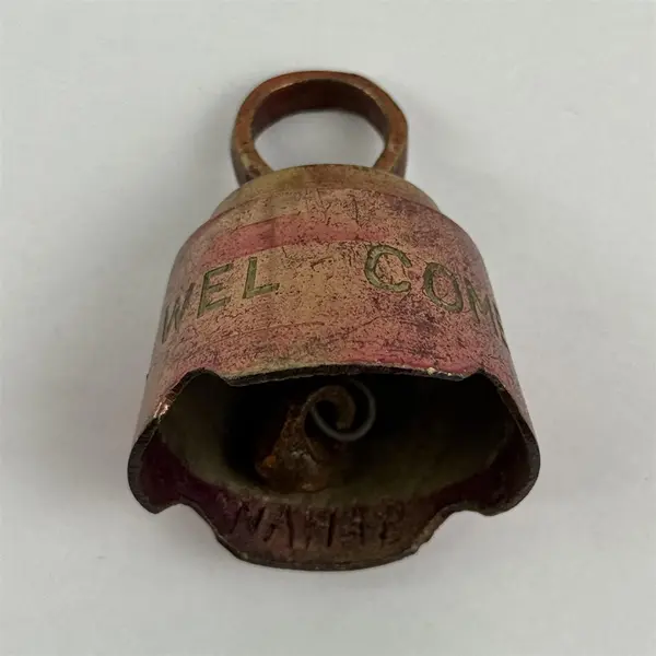 4 Brass Bells Of Wahab India Magenta And Gold Engraved With Phrases