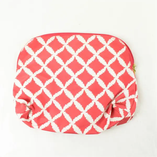 Estee Lauder Red & White Geometric Makeup Bag Cosmetic Pouch Travel Case