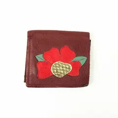 Women's Red Leather Tri-Fold Wallet Floral Flower Accent