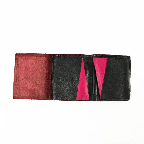 Women's Red Leather Tri-Fold Wallet Floral Flower Accent